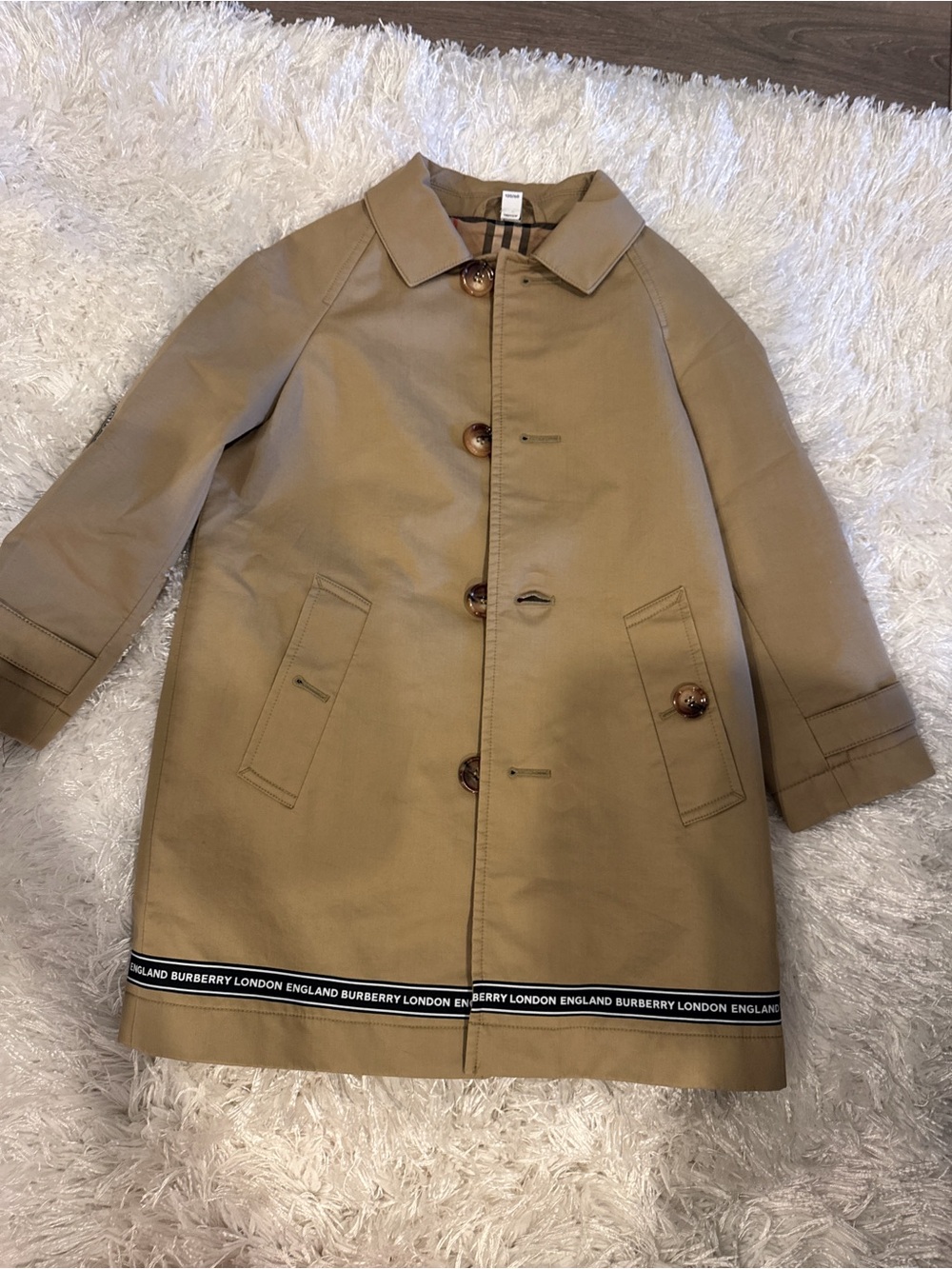 Kid’s Burberry Tan Trench Coat with Branded Hem Trim